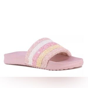 NWT Sugar Big Girls Rainbow Slides Size 4 Pink